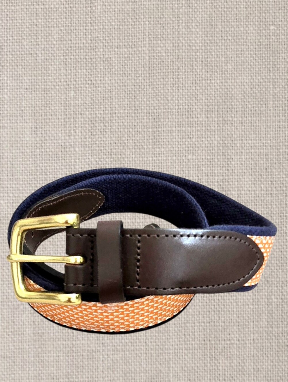 Vineyard Vines Orange Preppy Embroidered Whales  Canvas Club Belt Sz 32 USA